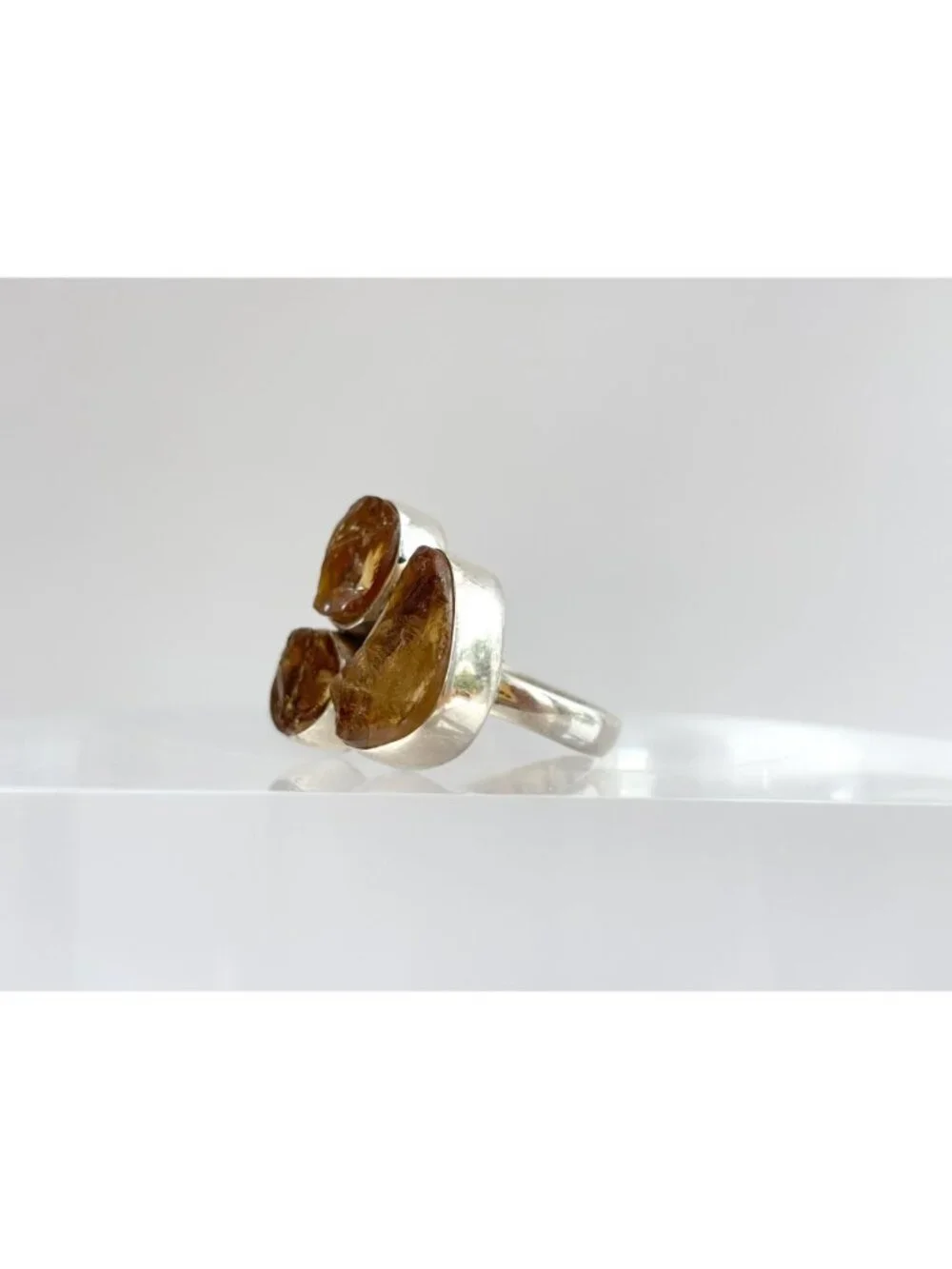 Rough Cut Citrine Semi Precious Sterling Silver 925 Vintage Ring - sz 7.75